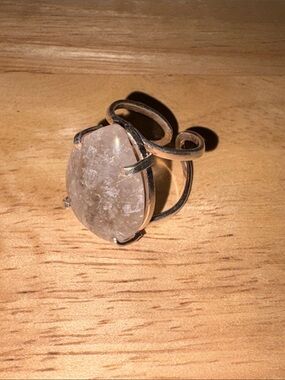 Rutilated Clear Quartz Statement Ring in Silver-Plated Wire